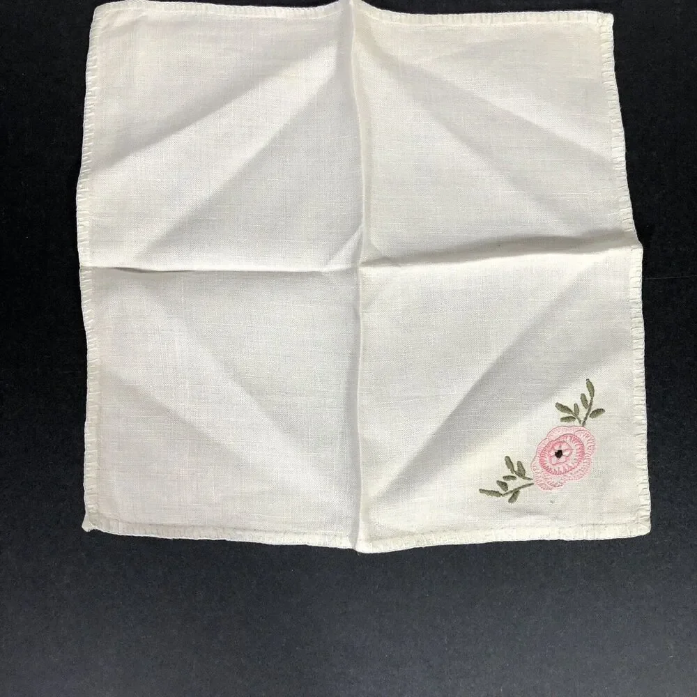 Vintage Small Table Topper Linens Blue and Pink Flowers Needlepoint Handmade 3pc